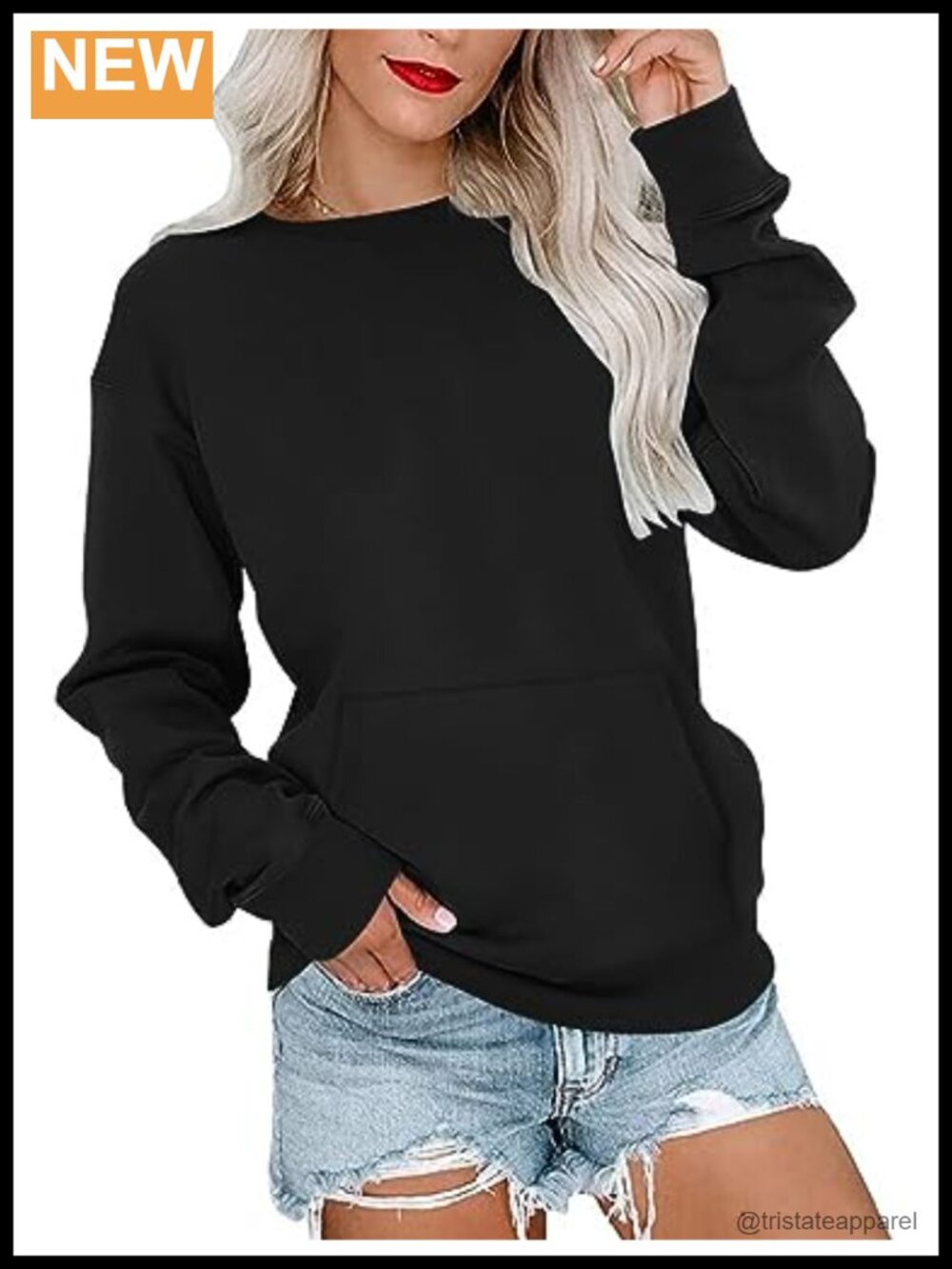 Oversized Crewneck Sweatshirt Long Sleeve Kangaroo Pocket Pullover